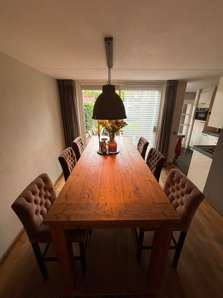 Massieve eiken bartafel met 6 barstoelen, Ophalen