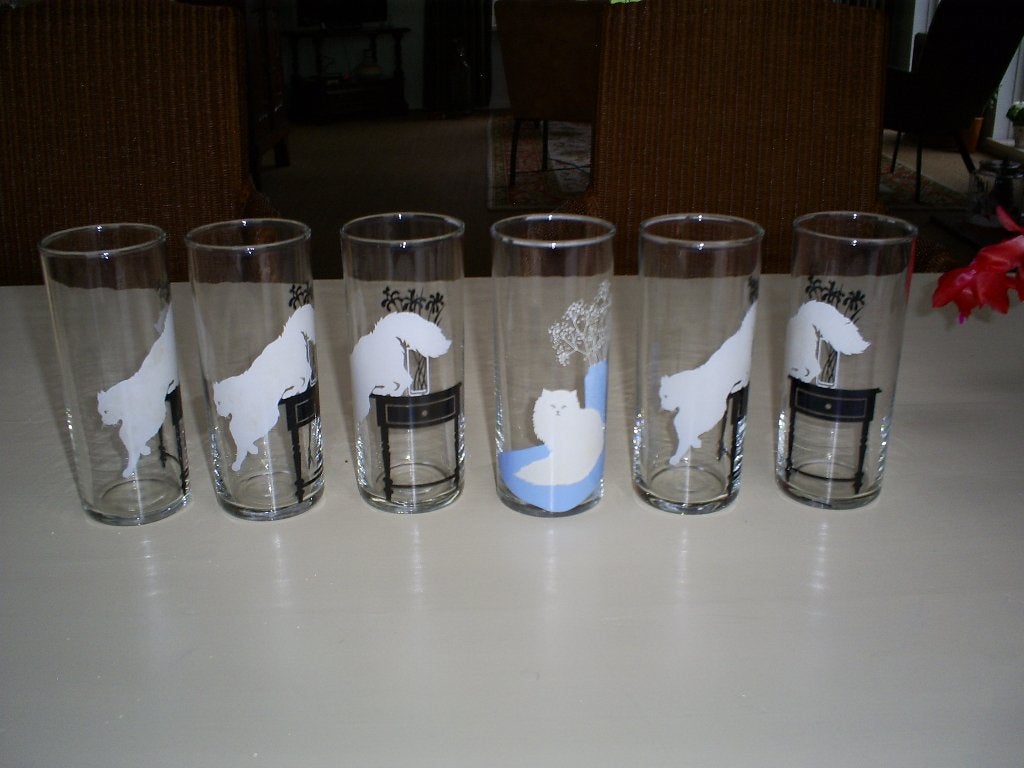 Longdrinkglazen en theeglazen  van poezen / katten, Ophalen of Verzenden