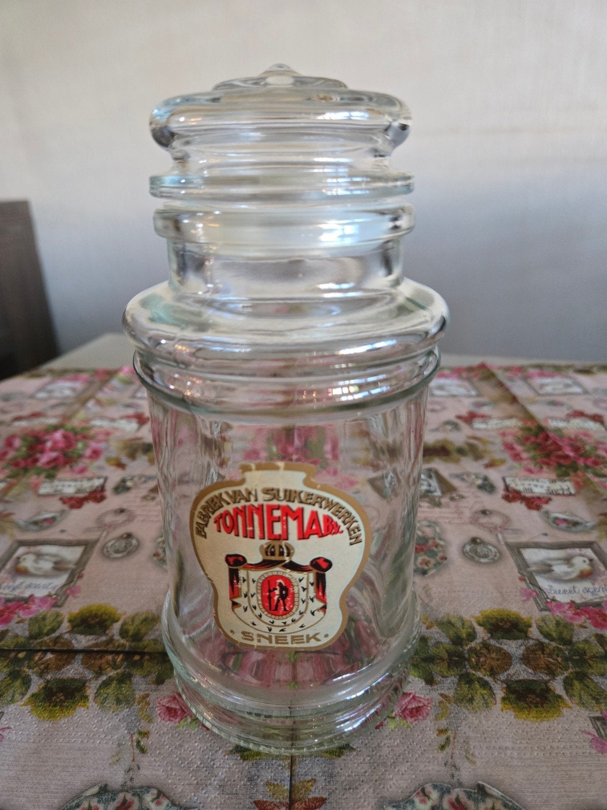 Vintage TonNema Suikerwerken Sneek Glazen Pot met Deksel, Ophalen