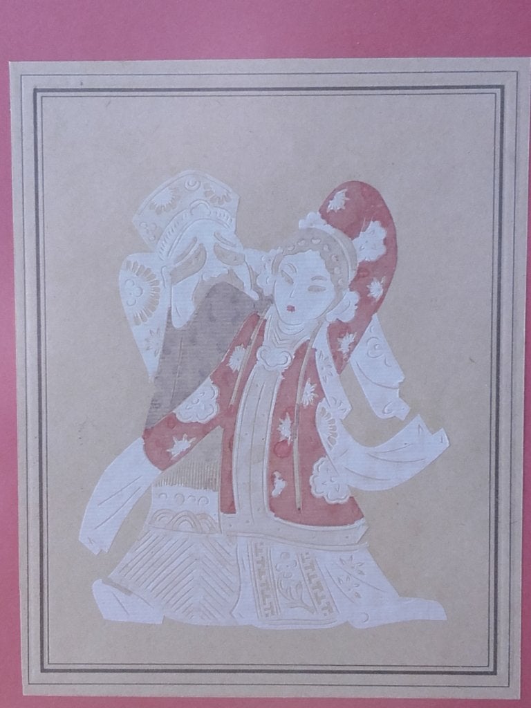 Mooie originele oude ingelijste knipkunst prent uit China., Antiek en Kunst, Kunst | Niet-Westerse kunst, Wanddecoratie, Ophalen of Verzenden