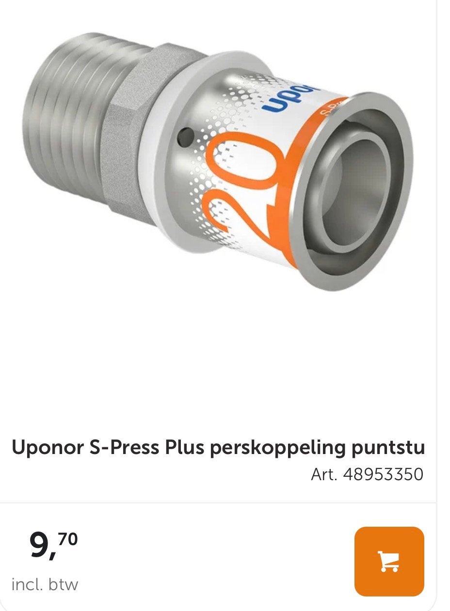 Uponor S-Press Plus perskoppeling puntstuk 20 x 1/2 1070504, Ophalen, Zo goed als nieuw, Overige typen