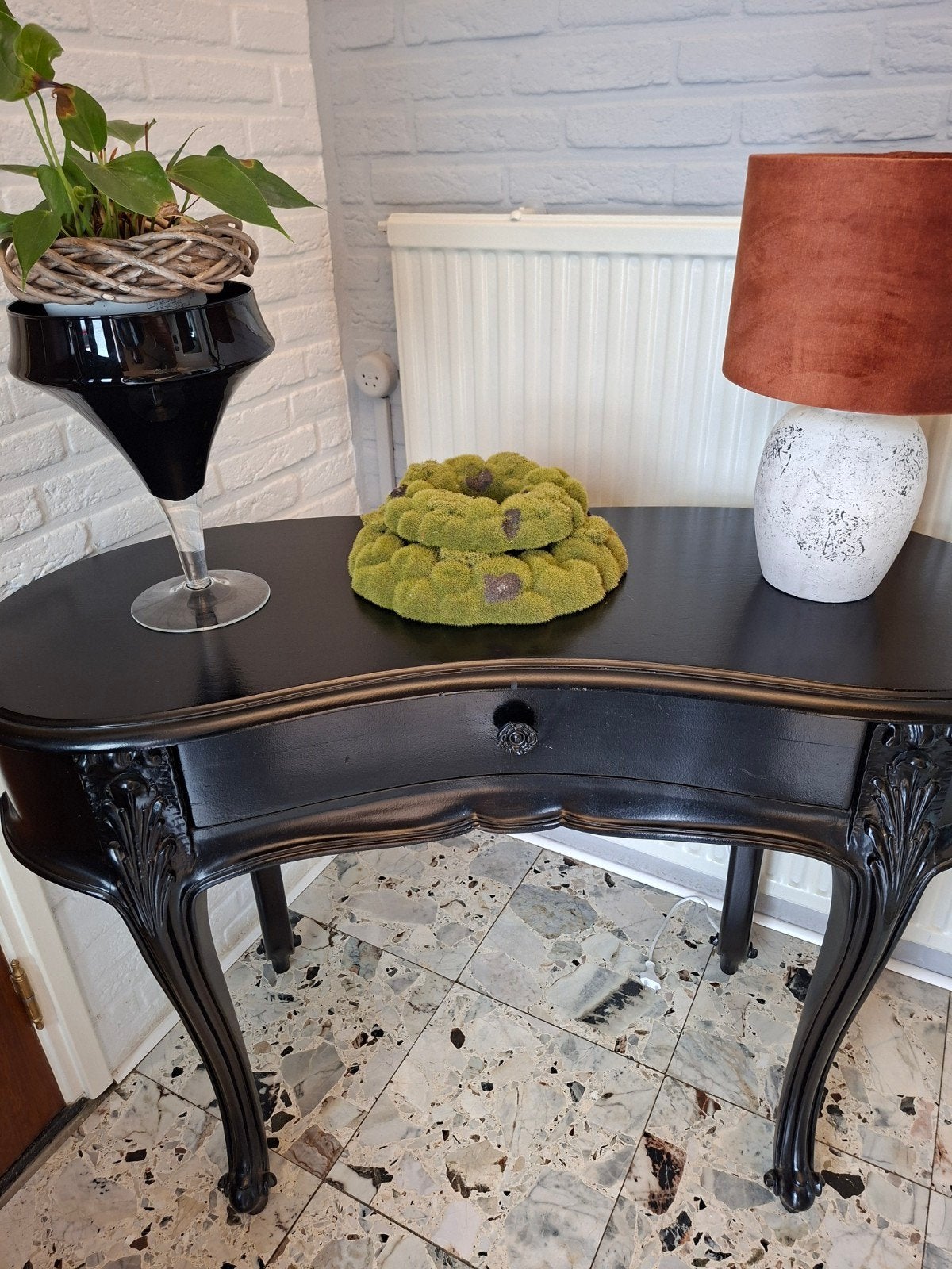 Zwarte console tafel met lade, barok stijl, Ophalen, Gebruikt, Barok, 75 cm of meer