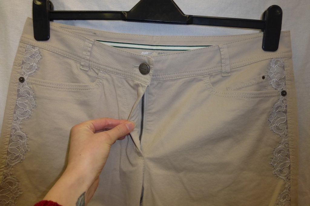MarcCain nieuwe broek zand/beige +kant rand N5 L nr 46593, ., Beige, Maat 42/44 (L), Nieuw