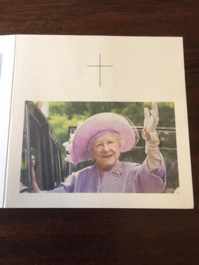 Gedachtenis prentje Koningin Elisabeth, koningin moeder, Ophalen of Verzenden, Zo goed als nieuw, Buitenland, Kaart, Foto of Prent