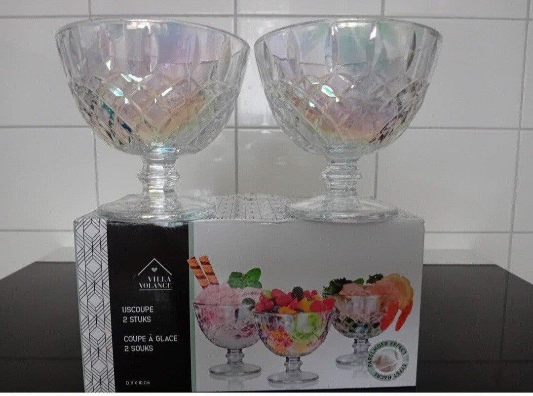 IJSCOUPES  Glazen 2 x stuks. Nieuw in de doos, Huis en Inrichting, Ophalen, Nieuw, Glas