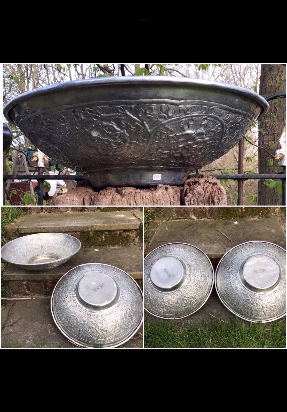 Mooie grote aluminium schaal evt 2 stuks 38 cm bloem patroon, Ophalen of Verzenden, Zo goed als nieuw