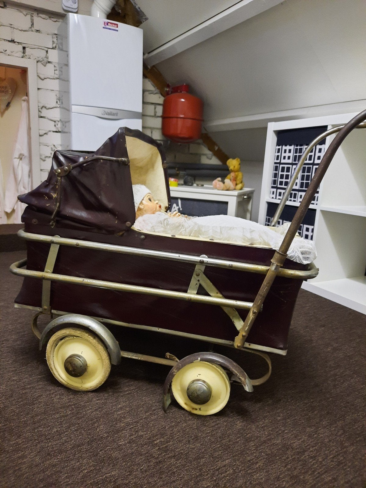 Antieke poppenwagen van leer - Joh. de Kok Den Haag, Ophalen, Gebruikt, Overige typen