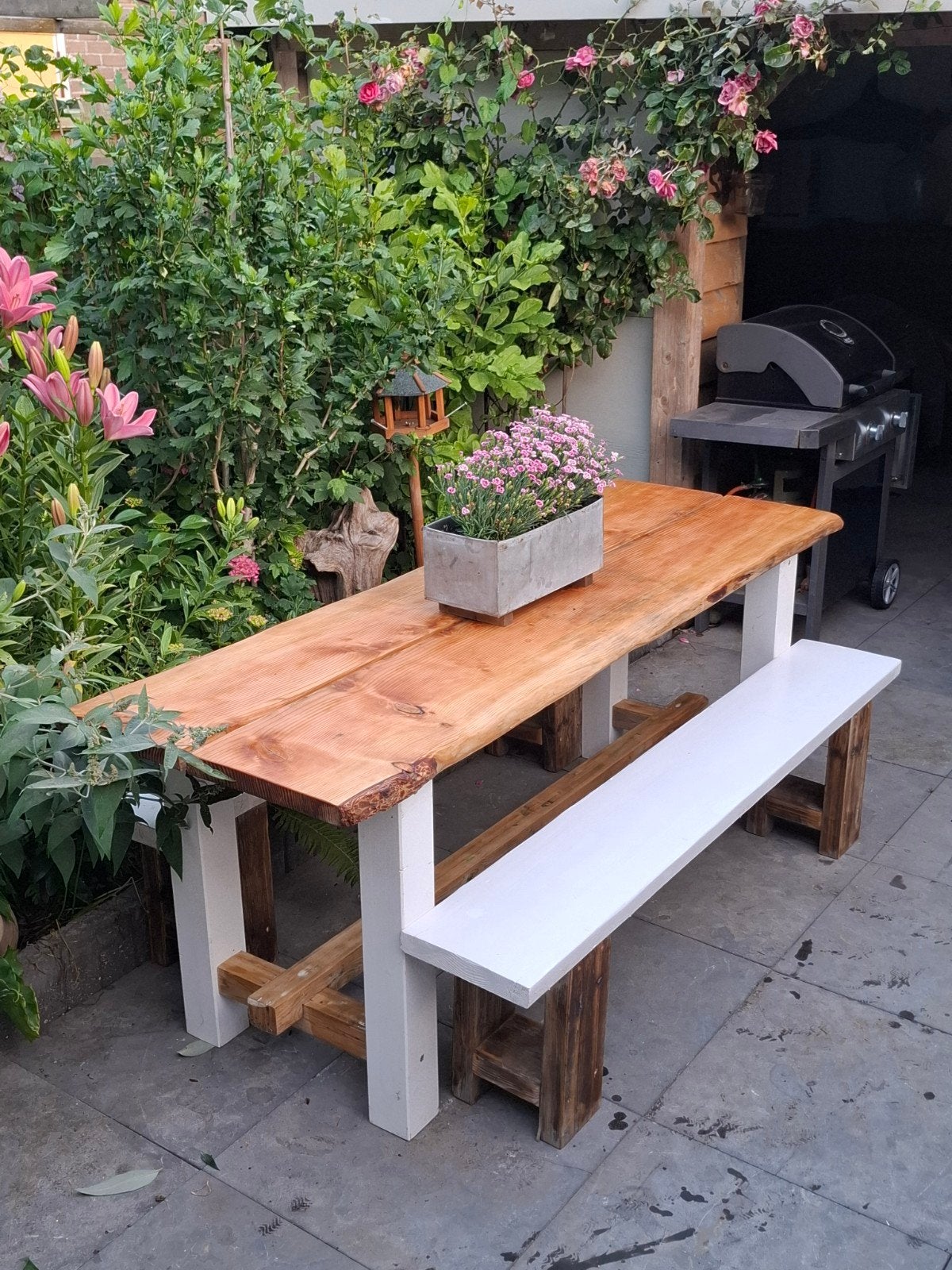 Douglas boomstamblad houten buitentafel picknicktafel tuin, Tuin en Terras, Ophalen, Nieuw, Hout