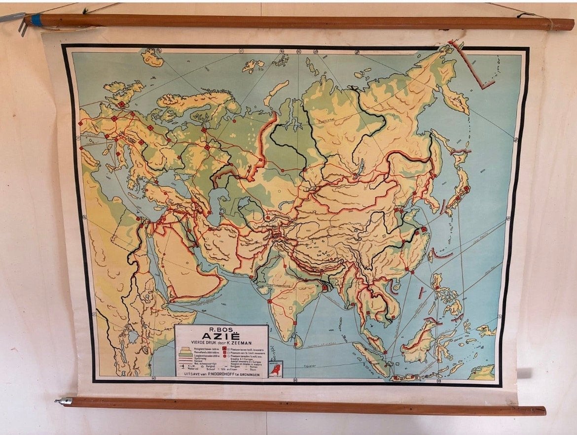 Originele oude Schoolkaart Azië - R. Bos / K. Zeeman, Ophalen, Aardrijkskunde