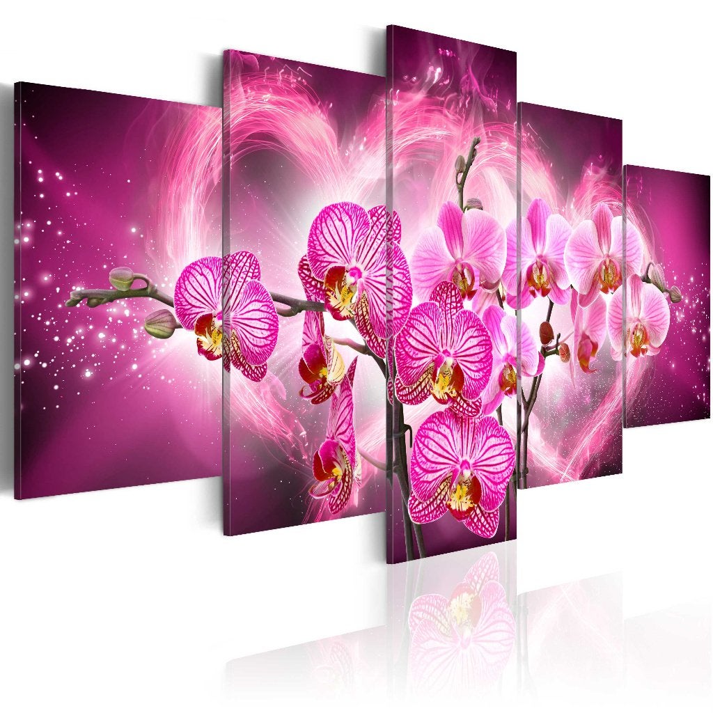 637 Roze Orchidee Hartje 5 Luik Canvas Schilderij 200x100cm, Huis en Inrichting, Nieuw, 125 cm of meer, Ophalen of Verzenden, Schilderij
