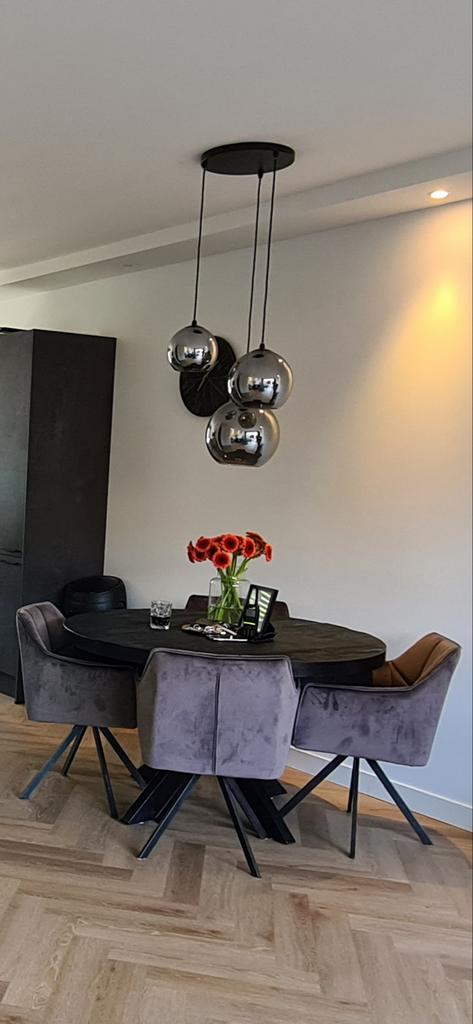 Mooie smokey zwarte hanglampen, Huis en Inrichting, Lampen | Hanglampen, Ophalen, Zo goed als nieuw, Glas, 75 cm of meer