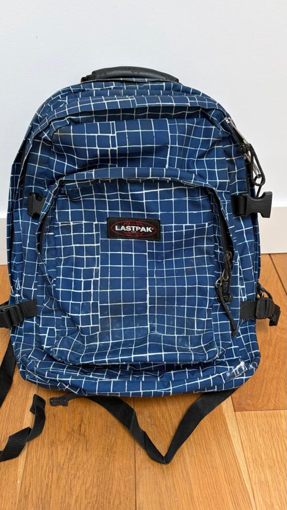 Eastpak rugzak - Blauw met wit ruitjespatroon, Ophalen of Verzenden, Gebruikt, Eastpak, 30 tot 45 cm