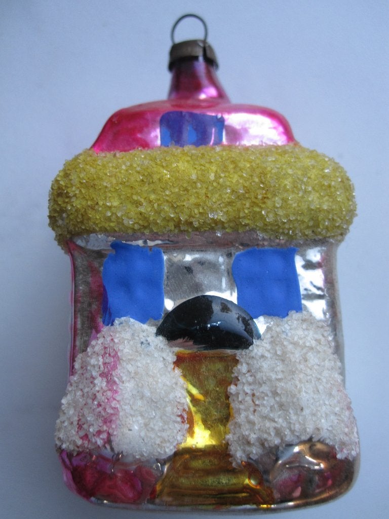 (34) Antieke vintage oude Kerstbal: huisje prieel theehuisje, Ophalen of Verzenden, Gebruikt