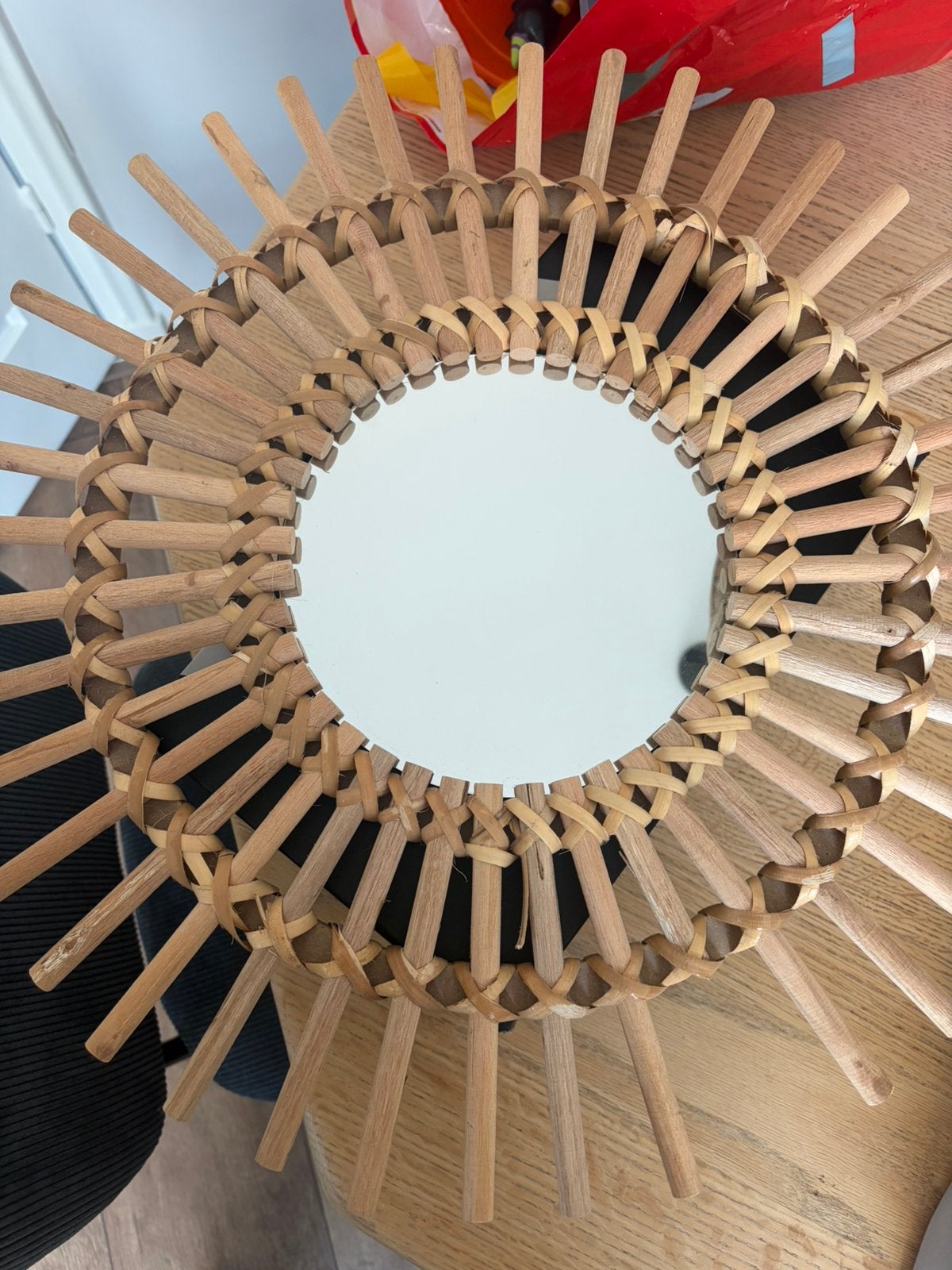 Rotan zonnespiegel / Bamboe spiegel, Huis en Inrichting, Minder dan 50 cm, Rond, Ophalen of Verzenden, Zo goed als nieuw