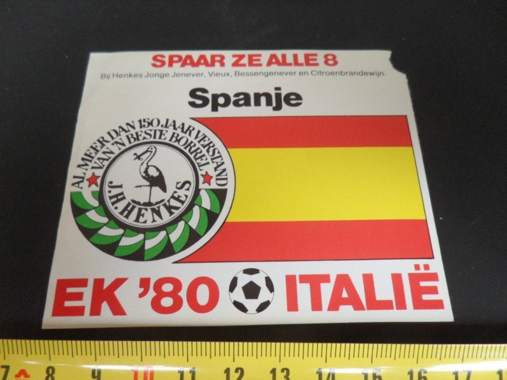 sticker EK'80 Italië  Spanje  Henkes Jonge Jenever, Ophalen of Verzenden, Zo goed als nieuw