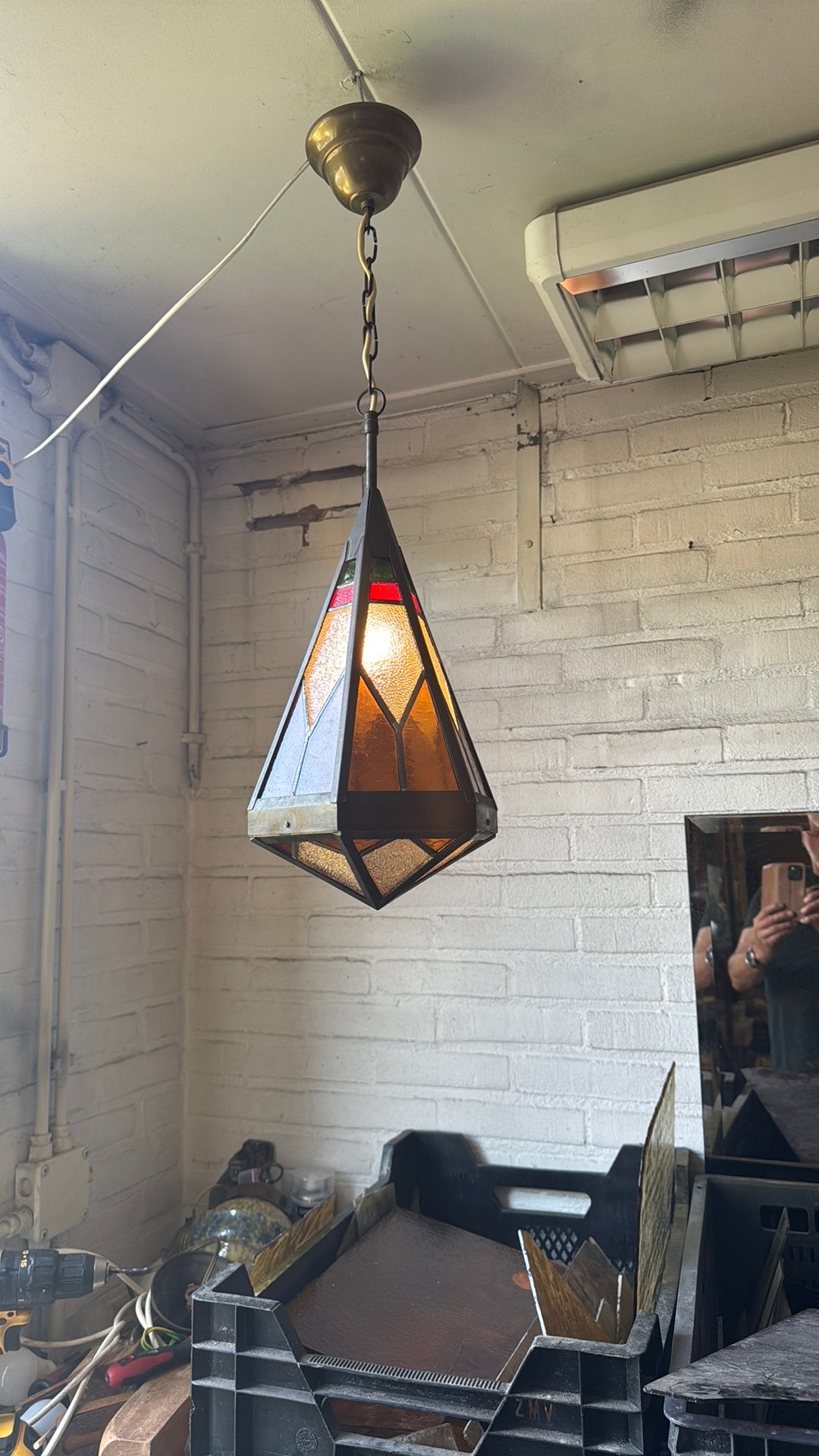 Hele mooie amsterdamse school kegel lamp messing, Ophalen of Verzenden