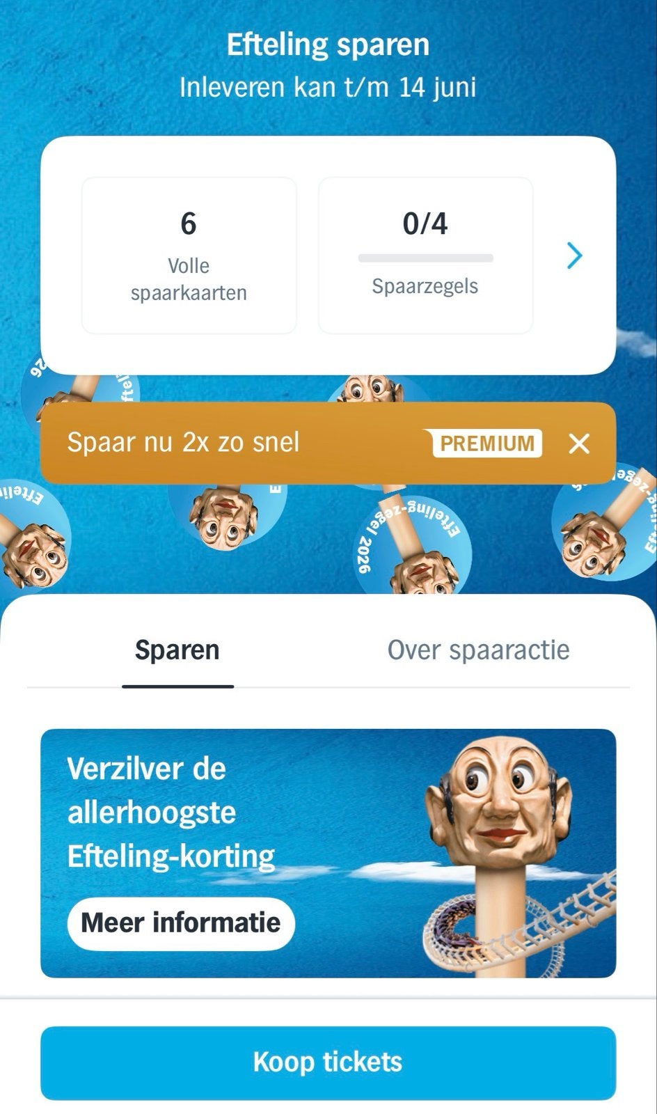 Efteling spaarkaarten - 6 volle kaarten, Verzamelen, Efteling, Ophalen of Verzenden, Nieuw, Overige typen