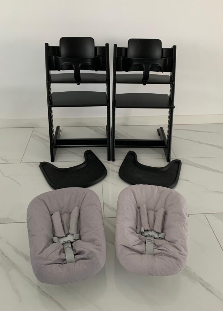 2x ZGAN STOKKE Zwarte Nieuwste Model & Newborn 2 Standen, Ophalen of Verzenden, Zo goed als nieuw, Meegroeistoel, Afneembaar eetblad