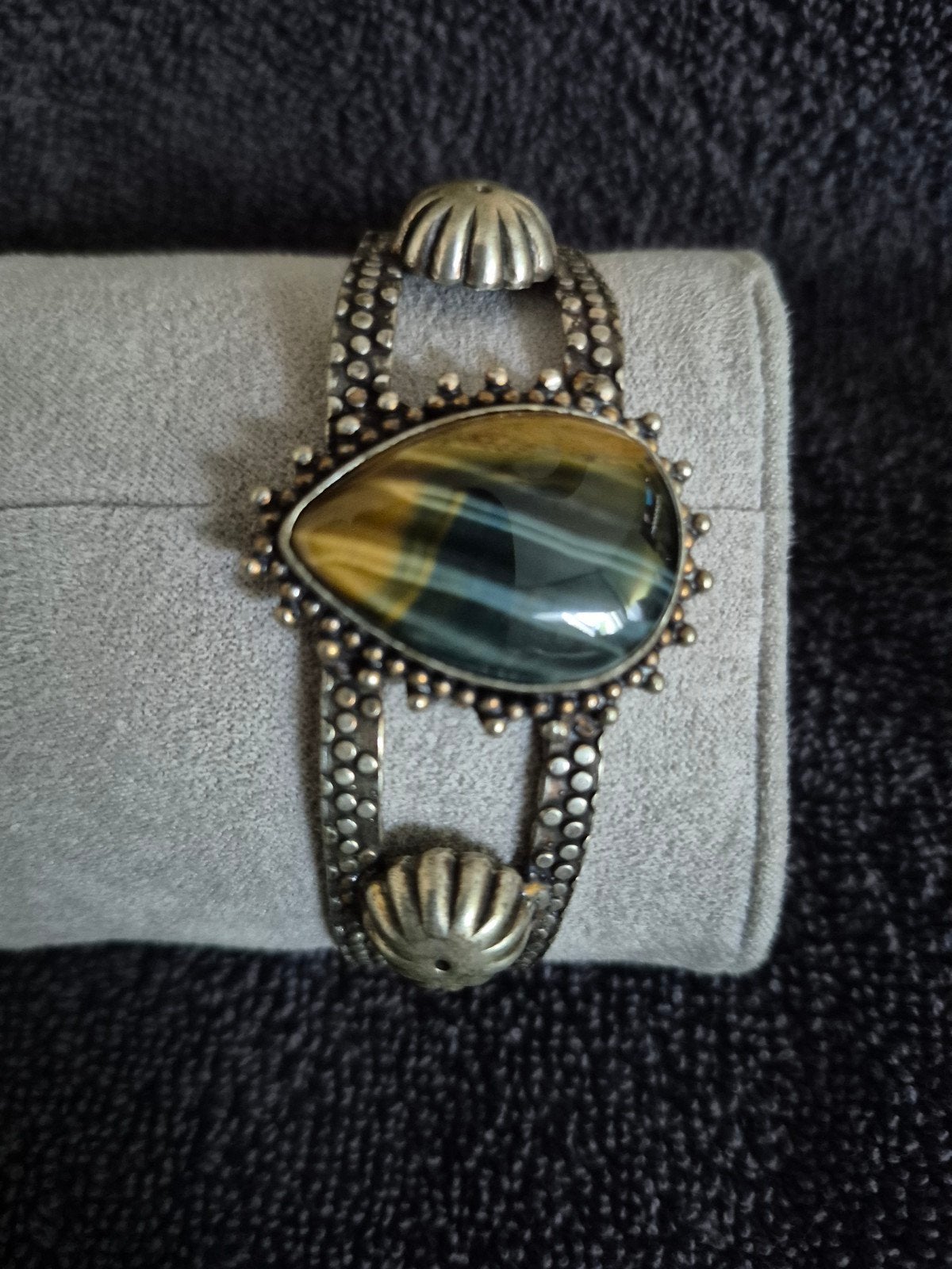 Vintage zilveren armband met tijgeroog edelsteen, Ophalen of Verzenden