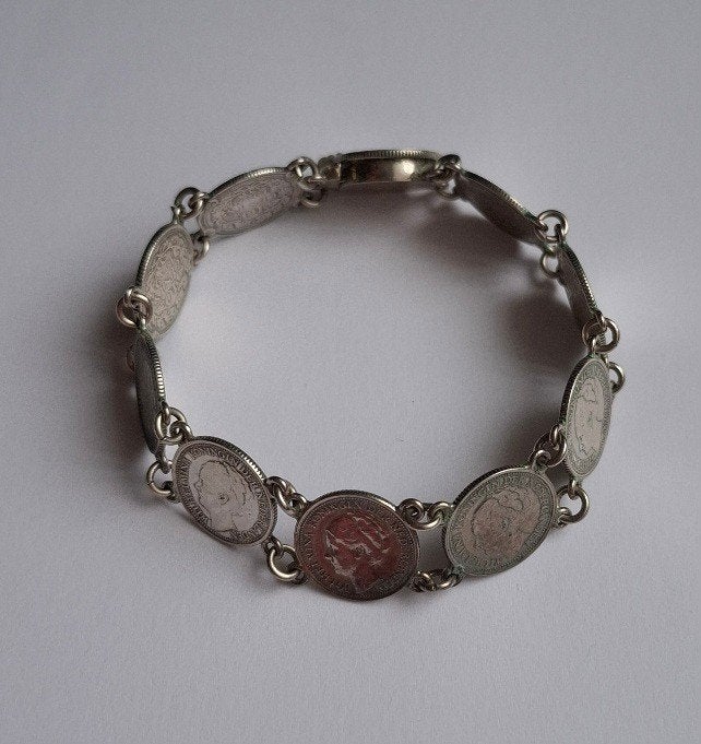 dubbeltjes armband, Ophalen of Verzenden, Zilver, Armband