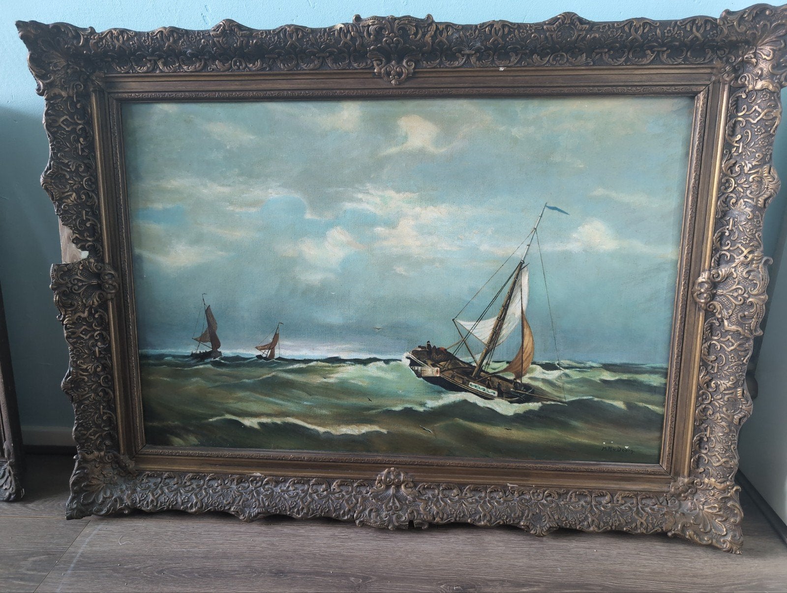 Olieverfschilderij: Schepen op zee, Maritiem / water, Doek, Realistisch, Ophalen of Verzenden