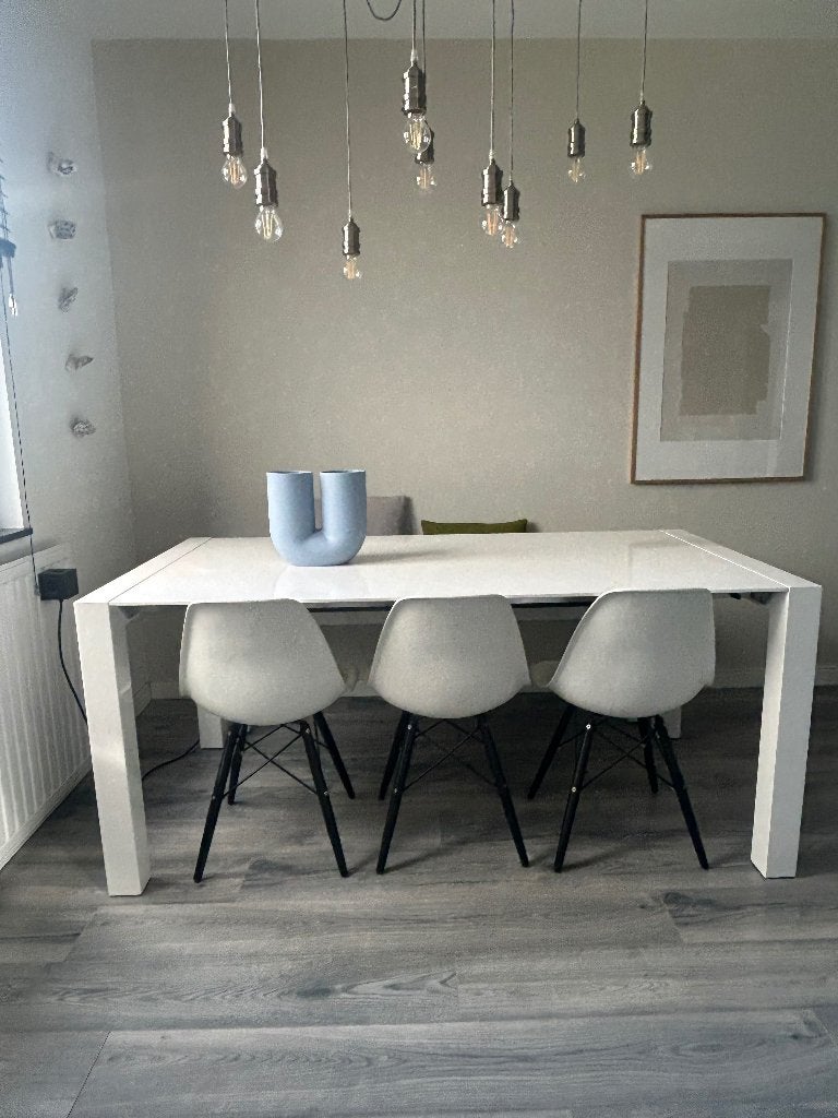 Uitschuifbare eettafel met bankje, Ophalen, Gebruikt, 50 tot 100 cm, 150 tot 200 cm