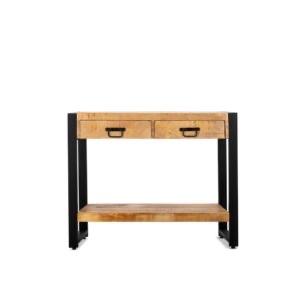 Britt Sidetable met 2 lades - Mangohout & Zwart Metaal, 50 tot 100 cm, Nieuw, Ophalen of Verzenden, Minder dan 25 cm