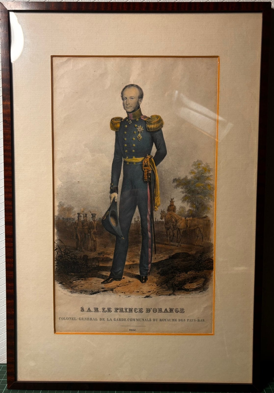 Antieke litho Prins van Oranje (Willem II) ca. 1825, Antiek en Kunst, Ingelijst, 1800 - 1899, Portret, 35 cm