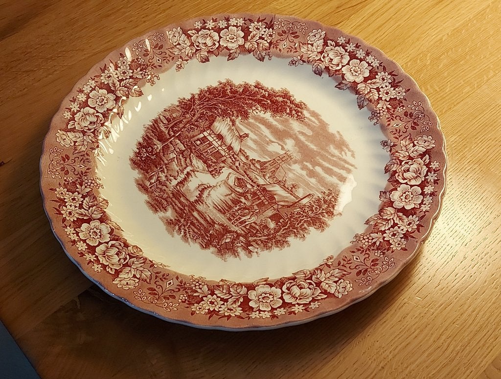 2 giga grote borden /gebaksschalen Engels rood, Antiek en Kunst, Ophalen of Verzenden
