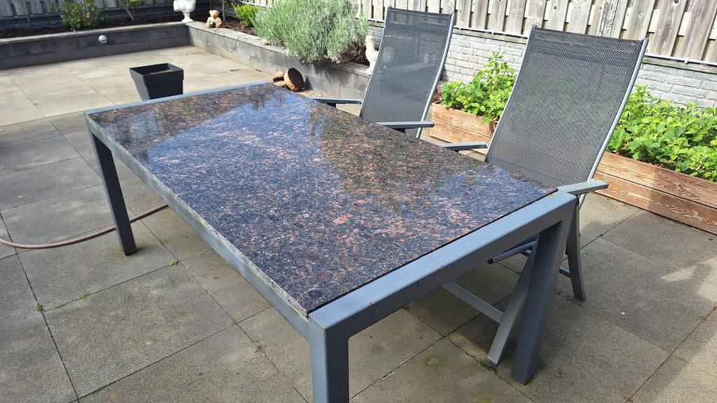 Tuintafel staal met granieten blad, Tuin en Terras, Tuintafels, Ophalen, Rechthoekig, Overige materialen