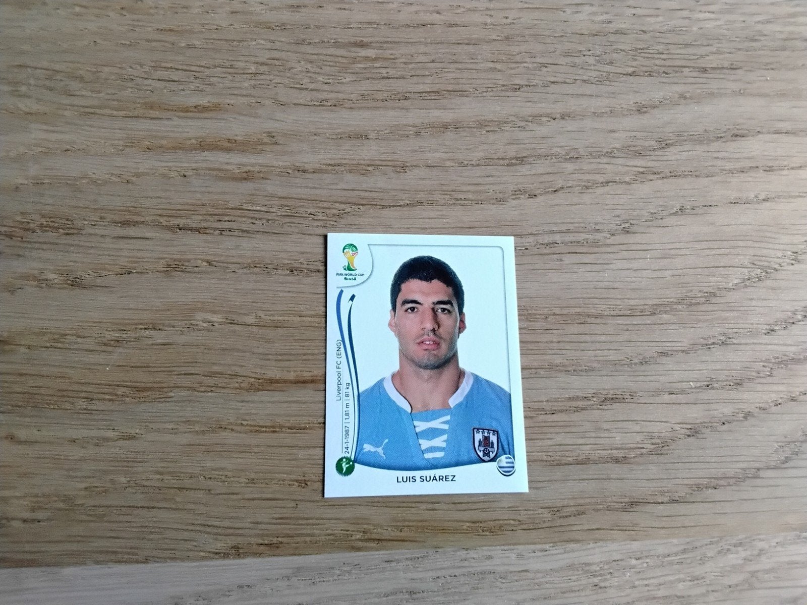 Panini Sticker Luis Suárez Uruguay WK 2014, Ophalen of Verzenden, Zo goed als nieuw, Poster, Plaatje of Sticker