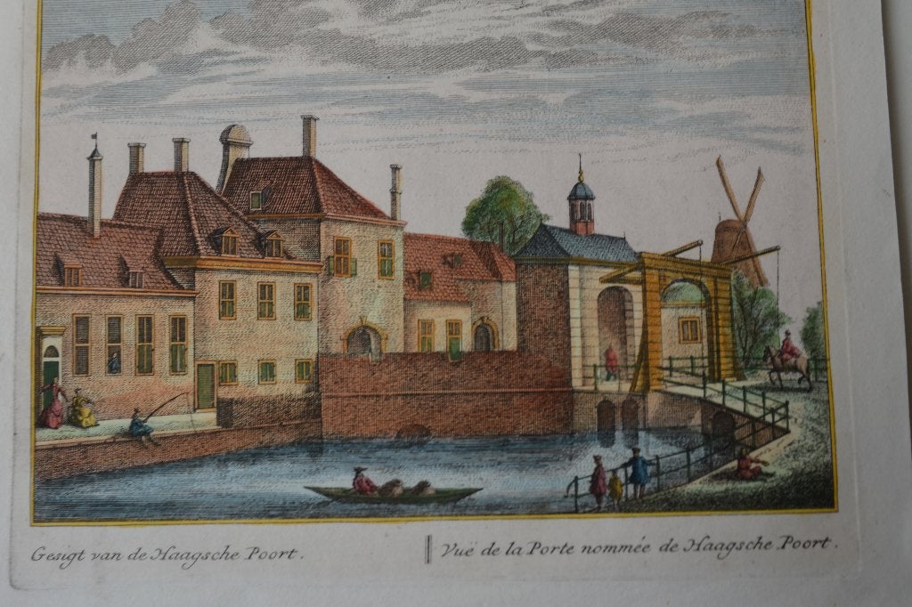 LEIDEN HAAGSCHE-POORT Kopergravure 1731 SCHENK RADEMAKER E16, Verzenden, Stadsgezicht, 19 cm, Handgekleurd