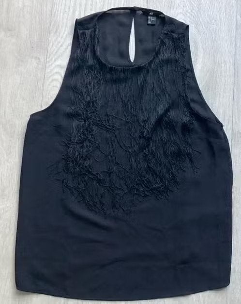 Zwarte mouwloze top maat 44 van H&M met franjes, H&M, Zwart, Maat 42/44 (L), Ophalen of Verzenden
