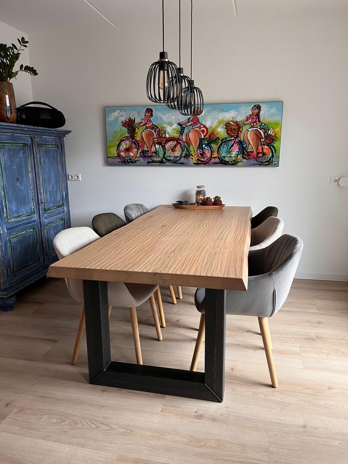 mooie eettafel vol eiken modern., Ophalen, Eikenhout, 200 cm of meer, Zo goed als nieuw