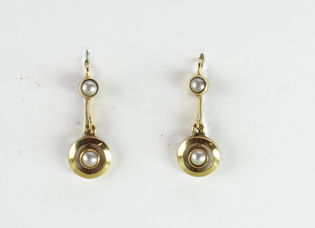 Antieke gouden oorbellen met parels Art Deco, Sieraden, Tassen en Uiterlijk, Antieke sieraden, Ophalen of Verzenden, Goud, Oorbellen