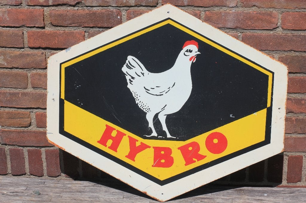 metalen plaat HYBRO kuikenfokkerij in brabant - geen emaille, Verzamelen, Ophalen of Verzenden, Reclamebord