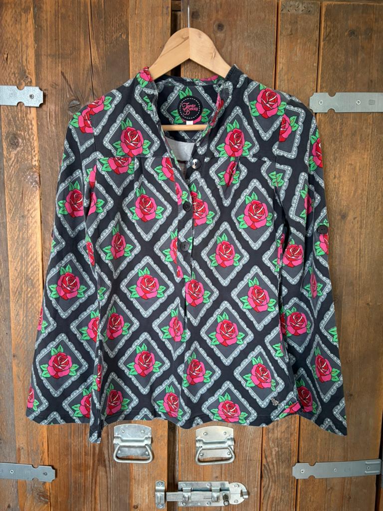 Tante Betsy Blouse met rozenprint - Maat M, Ophalen of Verzenden, Zo goed als nieuw, Maat 38/40 (M), Zwart