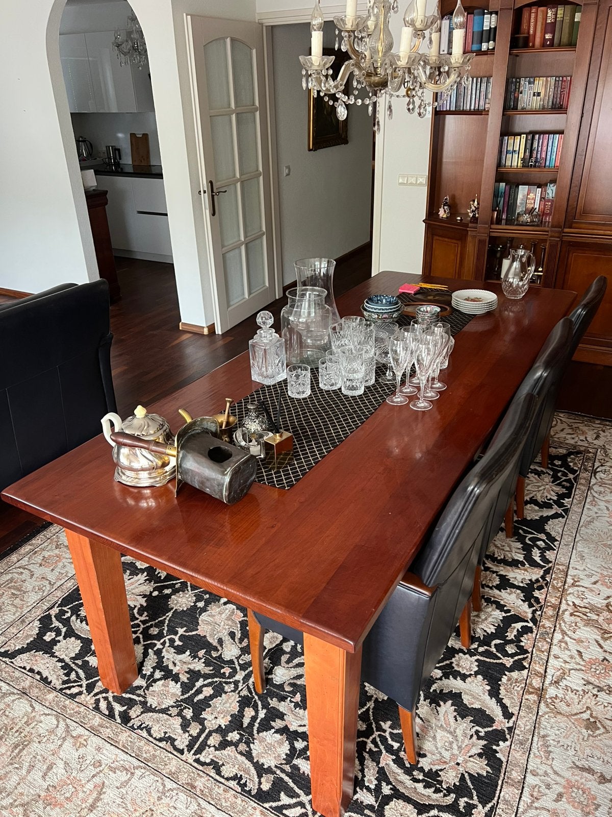 Prachtige zware kersehoutentafel 240x100, Antiek en Kunst, Ophalen