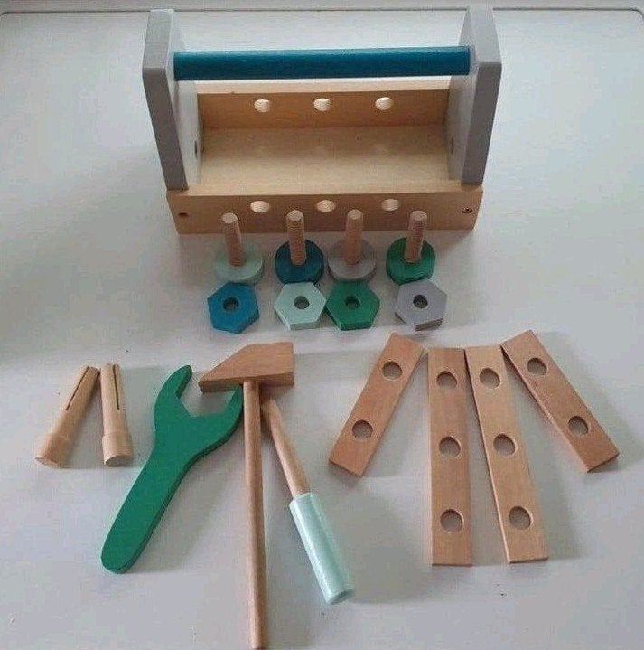 Hema houten Gereedschapskist met Gereedschap voor Kinderen, Ophalen of Verzenden, Zo goed als nieuw, Knutselen