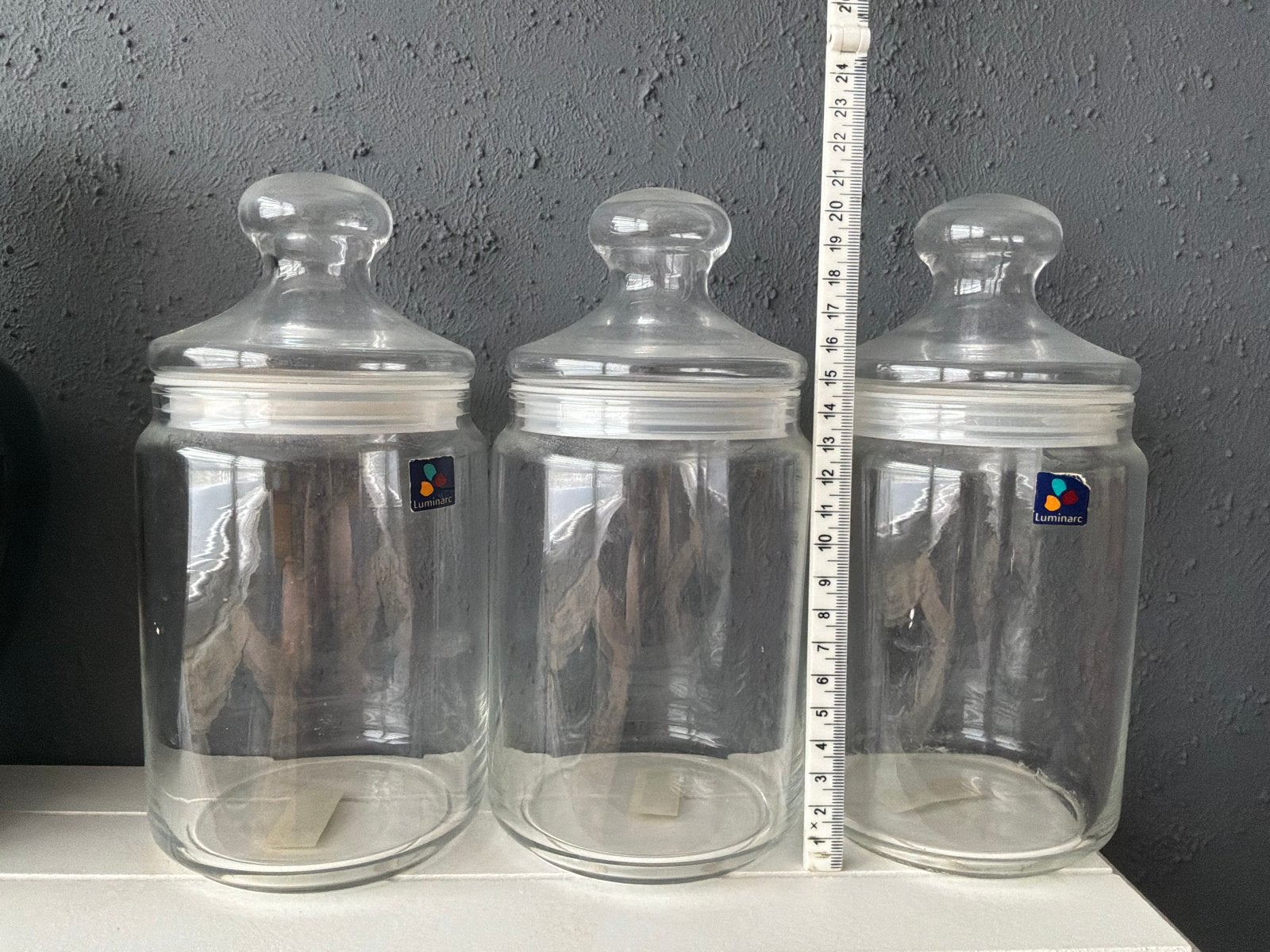 Set van 3 Luminarc glazen voorraadpotten, Ophalen, Glas, Zo goed als nieuw, Voorraadpot