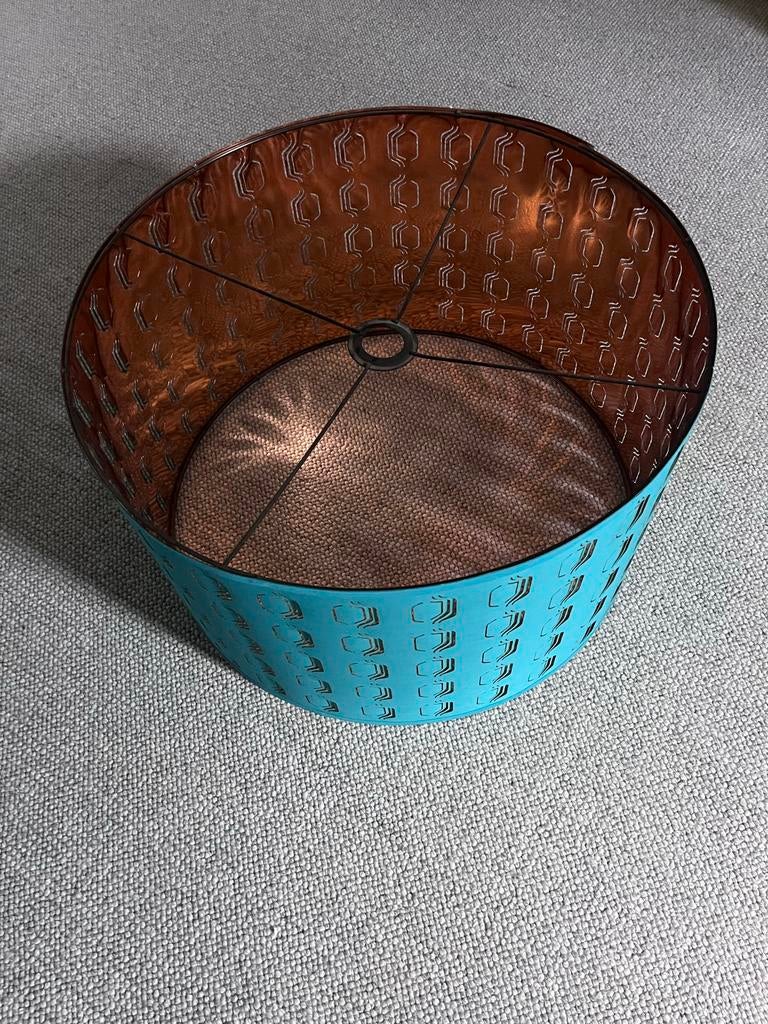 XL Lampenkap turquoise/koper, 60 cm diameter, Huis en Inrichting, Lampen | Lampenkappen, Ophalen, Gebruikt, Blauw, Rond