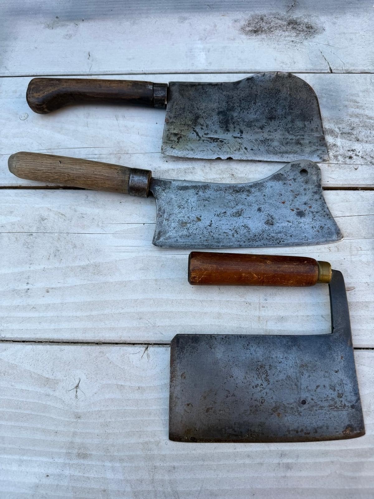 Set van 3 antieke hakbijlen / slagersbijlen, Antiek en Kunst, Ophalen of Verzenden