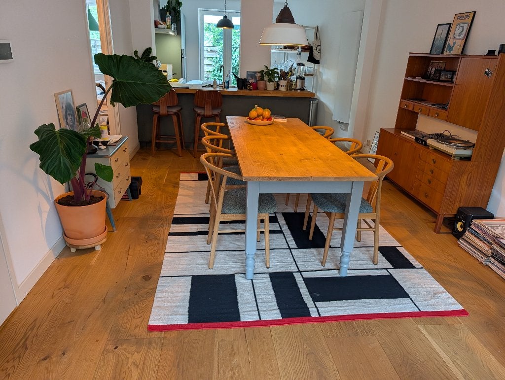 RASTPLATS Rug, flatwoven, handmade beige/black, 200x300 cm, Ophalen, Gebruikt, Vintage, 200 cm of meer
