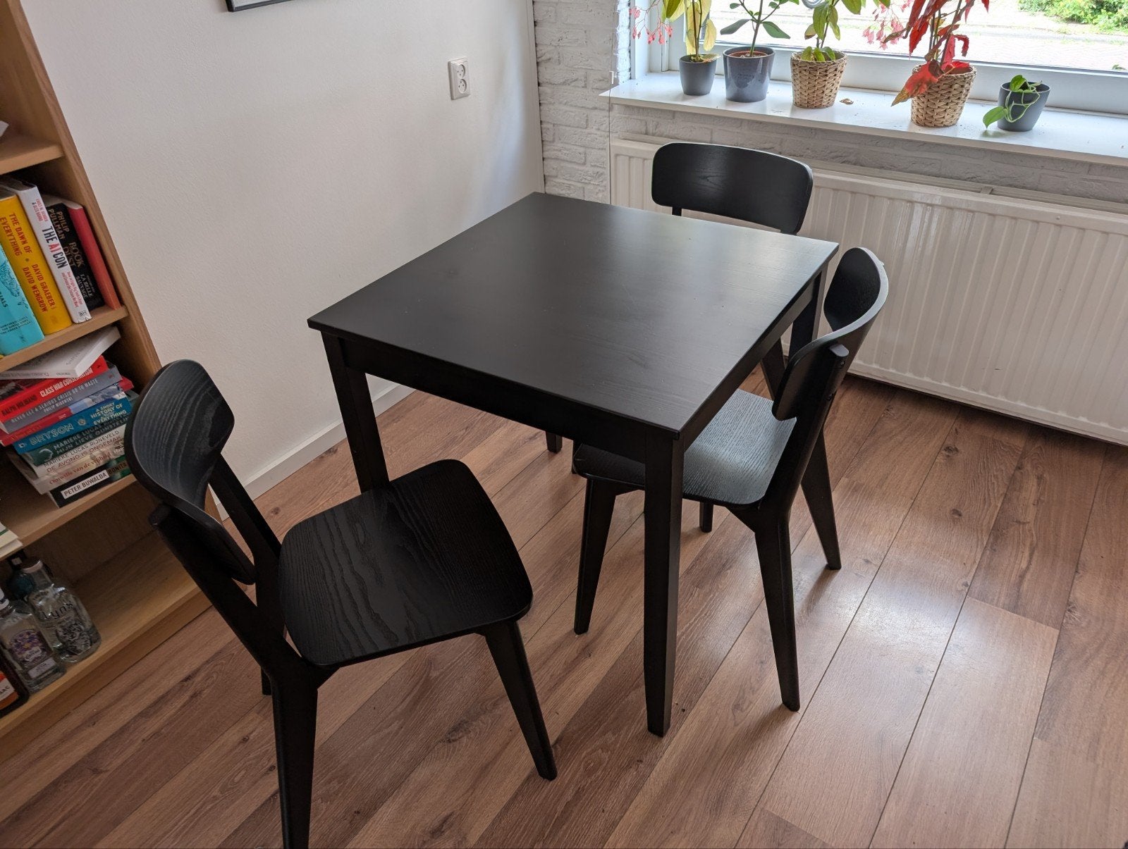 Eettafel, zwart, IKEA Lerhamn 74x74cm, Ophalen, Gebruikt, 50 tot 100 cm, 50 tot 100 cm