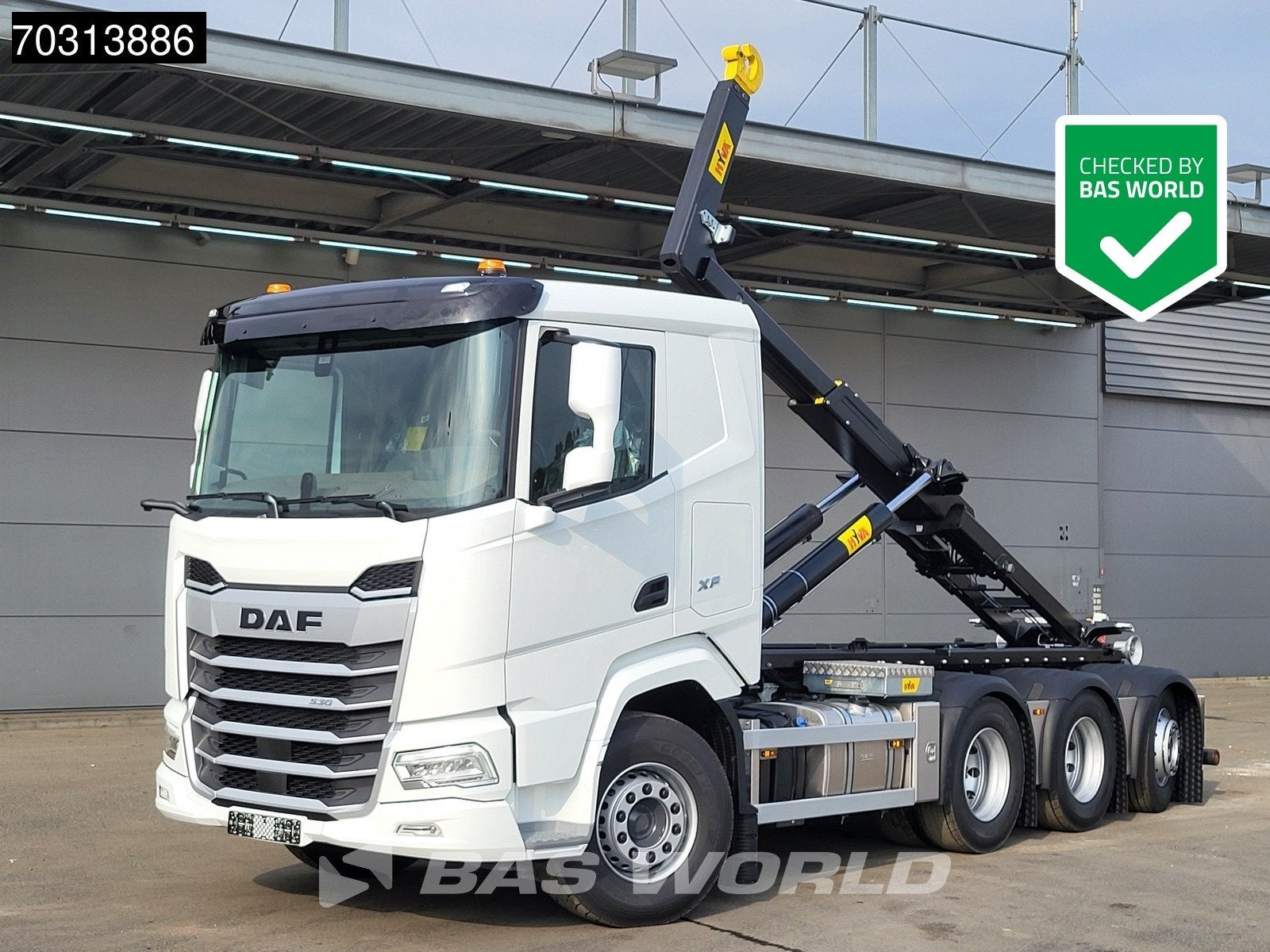DAF XF 530 8X4 NEW! HYVA 30-60 S Hooklift Lift+steering axle, Auto's, Automaat, Stof, Euro 6, Wit