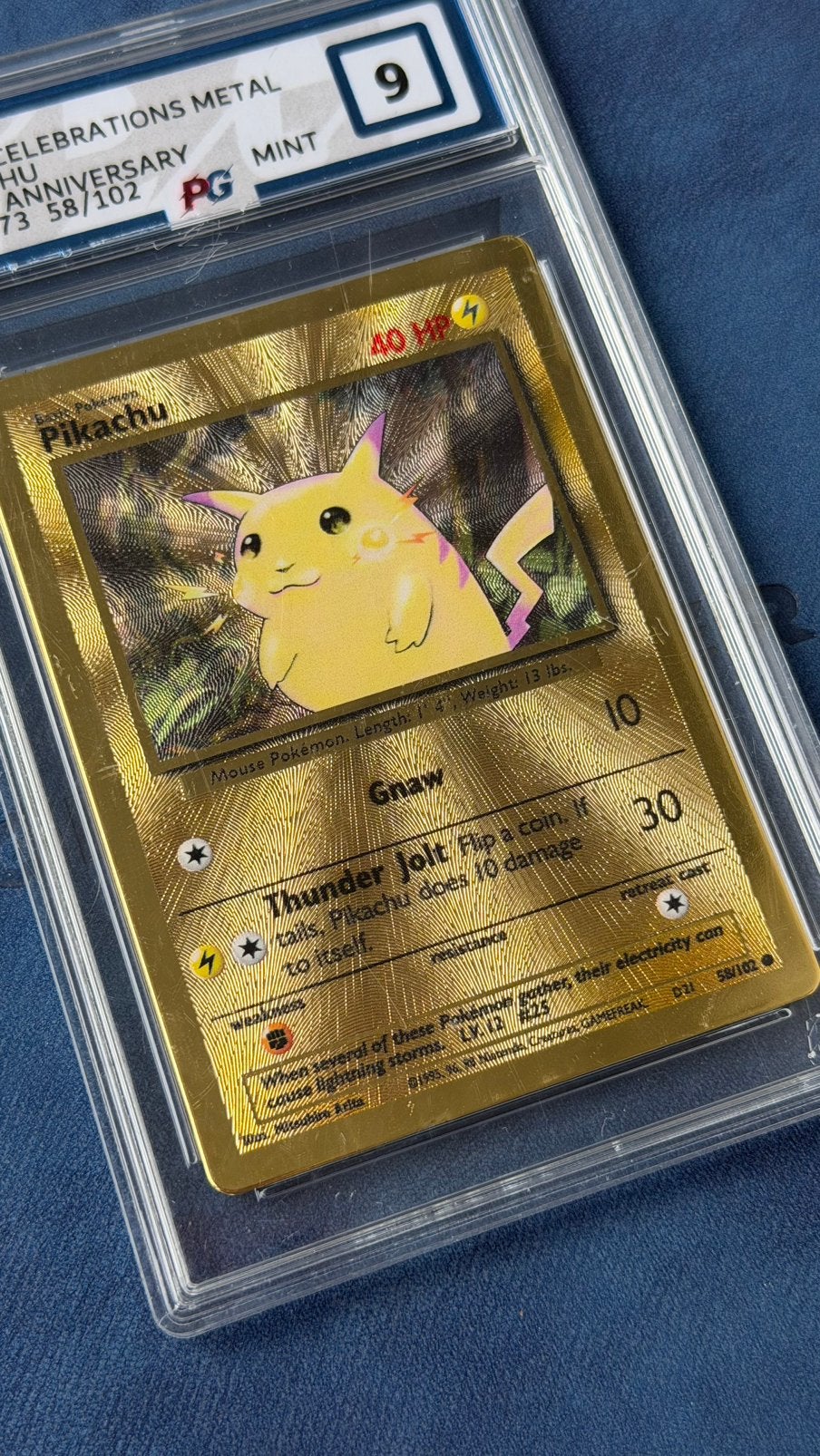 Pikachu Celebrations Metal Card 25th anniversary | PSA9, Ophalen of Verzenden, Zo goed als nieuw, Losse kaart