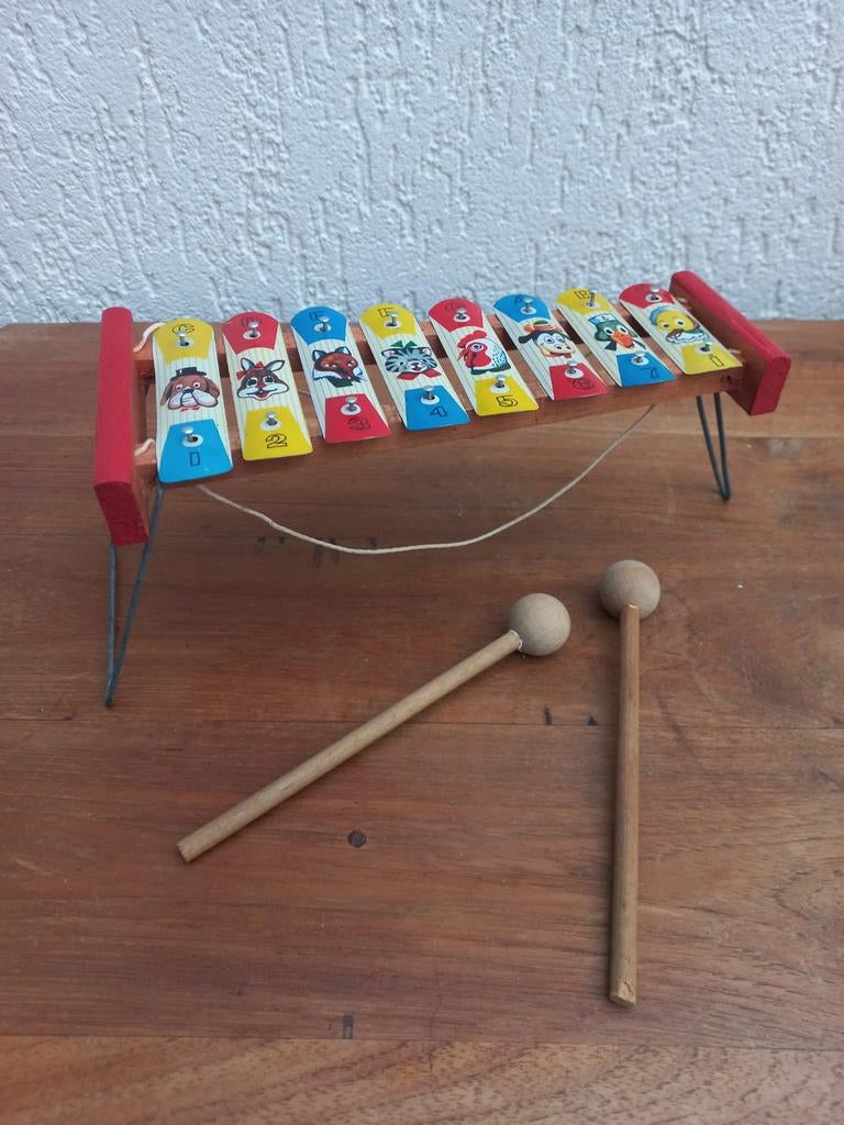 Vintage blikken speelgoed. Xylofoon. Retro, Antiek en Kunst, Curiosa en Brocante, Ophalen of Verzenden
