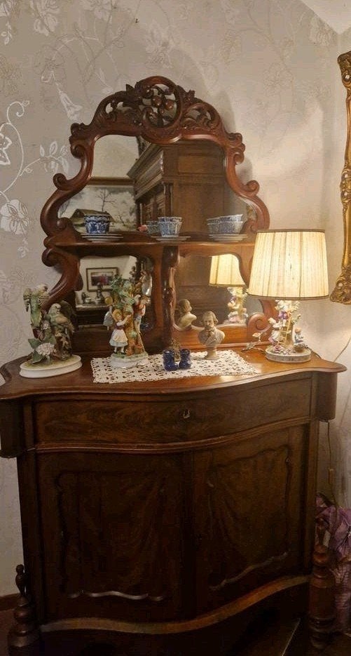 Antieke houten bonheur met spiegel, Antiek en Kunst, Ophalen