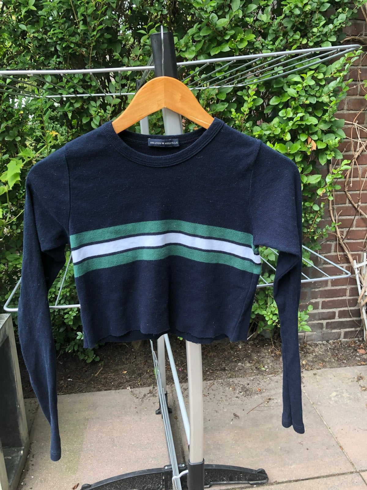 Brandy Melville Cropped Top met Lange Mouwen, Blauw, Ophalen of Verzenden, Zo goed als nieuw, Lange mouw