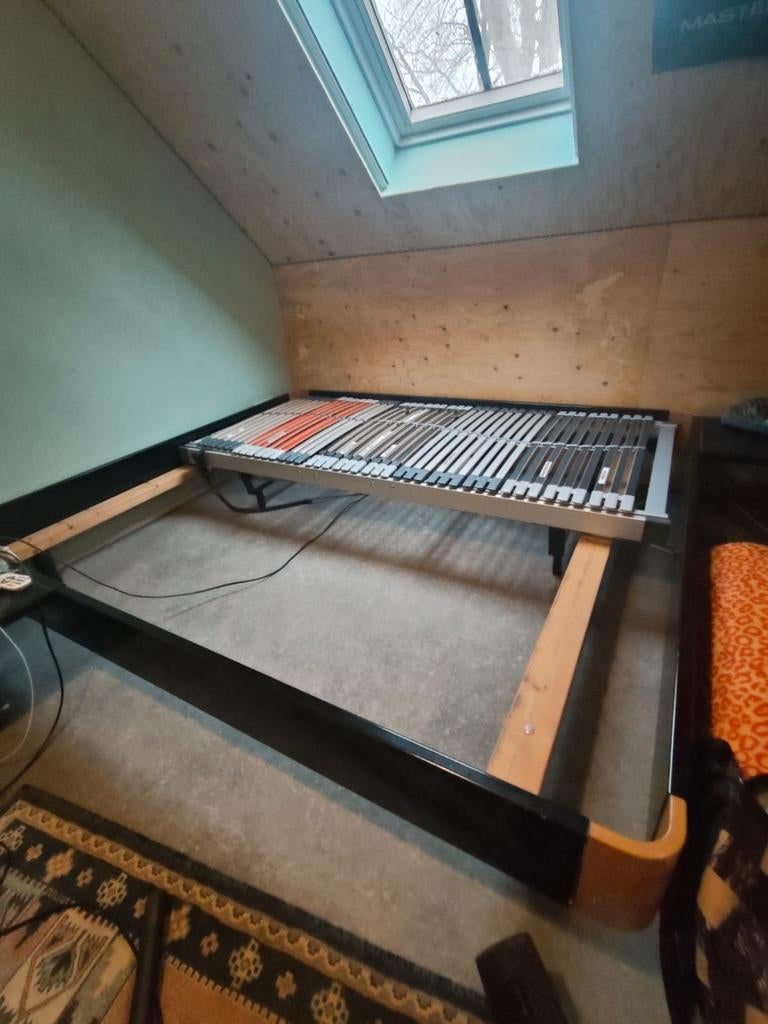 Tweepersoonsbed met nachtkastjes, Ophalen, Zwart, Tweepersoons, 180 cm